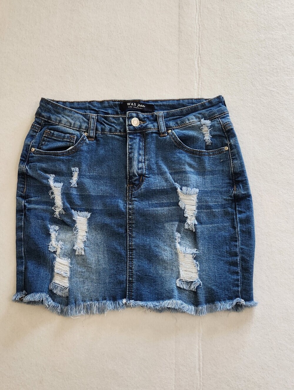 Wax Jean Distressed Blue Denim Mini Skirt Size Medium